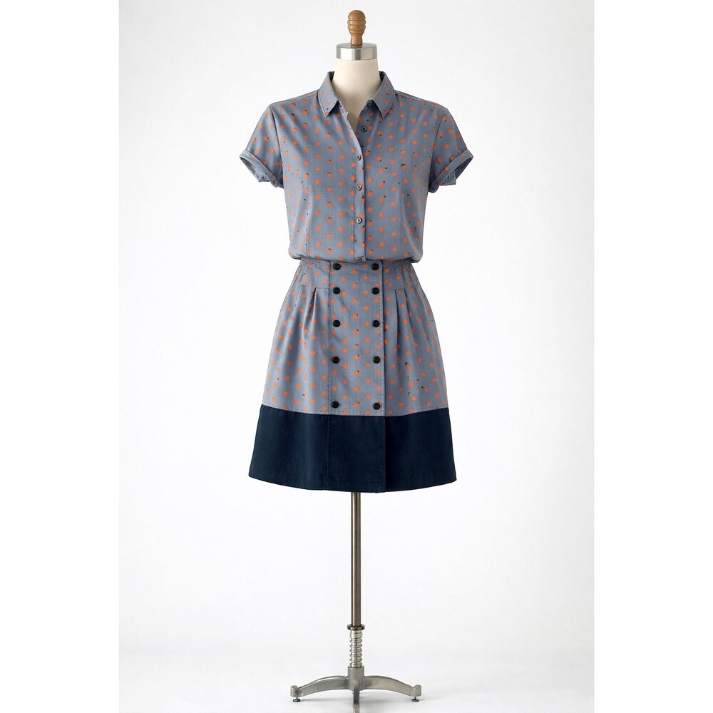Carlisle 2PC Shirt and Skirt Set Gingham Embroidered Orange Dots Sz 8 VTG NWOT